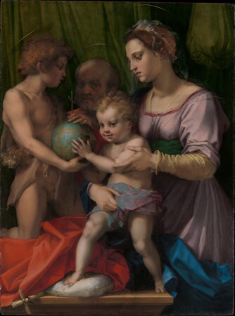 Impression française d’art sur toile ou poster encadré. La Sainte Famille avec le jeune saint Jean-Baptiste...