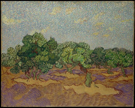 Affiche encadrée d'art de qualité made in France ou toile premium. Olivier. C'est l'une des cinq images d'oliveraies que Van Gogh a réalisées en novembre 1889...