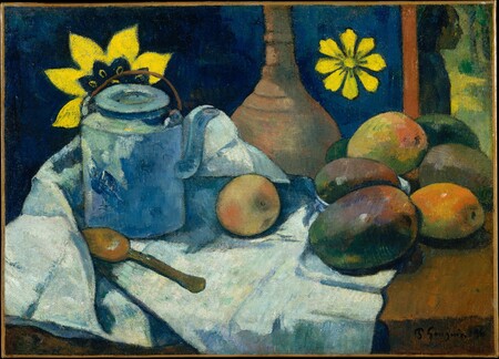 Poster fine art fabriqué en France de qualité ou toile d’art imprimée. Nature morte à la théière et aux fruits...