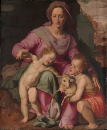 Toile premium imprimée fine art en France ou affiche encadrée. Vierge à l'Enfant avec l'Enfant Saint Jean Baptiste. Santi di Tito est un peintre florentin du XVIème siècle...