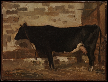 Toile d’art premium imprimée en France ou affiche encadrée. Vache dans une grange. Cette étude d'une vache est peut-être unique dans l'œuvre de l'artiste...