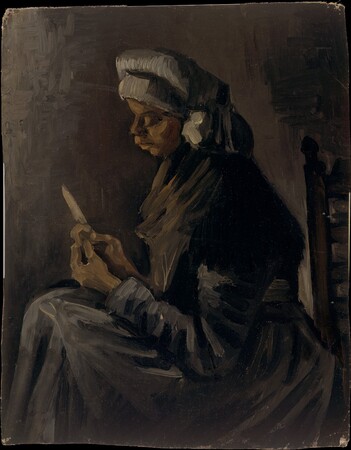 Impression fine art haut de gamme en France sur toile ou poster encadré. L'éplucheur de pommes de terre (revers : Autoportrait au chapeau de paille)...