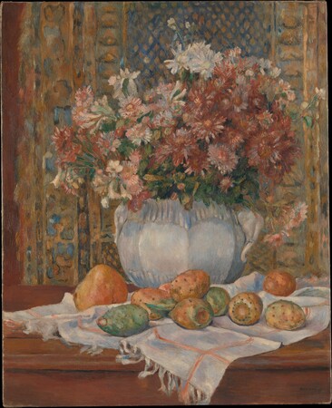 Poster premium fine art fabriqué en France ou toile d’art imprimée. Nature morte aux fleurs et aux figues de barbarie...