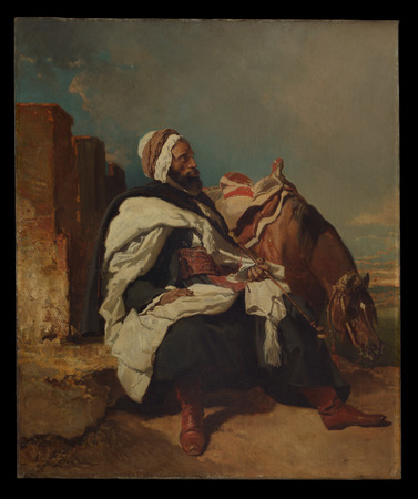 Poster premium en France fine art ou toile d’art imprimée. Homme arabe assis à cheval...