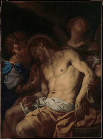 Impression d’art haut de gamme made in France sur toile ou poster encadré. Christ mort soutenu par des anges. Francisco Trevisani est un artiste italien rococo...