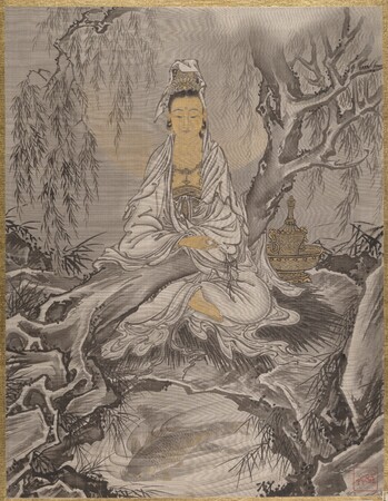 Affiche encadrée haut de gamme fine art en France ou toile d’art. Kannon en robe blanche...