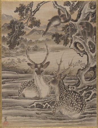 Affiche encadrée haut de gamme fabriquée en France fine art ou toile d’art. Cerf et singes...