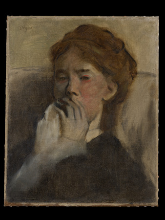Affiche encadrée premium ou toile fine art made in France. Jeune femme avec sa main sur sa bouche...