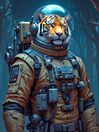 Tableau tigre astronaute en exclusivité sur Decotab, inspiré de l'univers de Sylvain Binet. Un visuel audacieux pour une déco tendance et inédite.