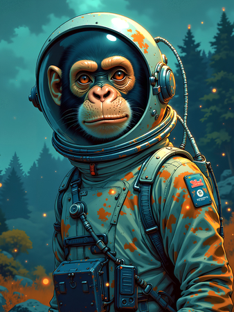 Découvrez notre tableau singe astronaute, une œuvre exclusive inspirée de Sylvain Binet. Plusieurs variantes disponibles pour une déco unique et expressive.