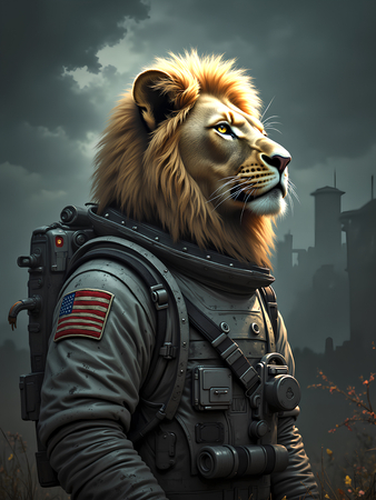 Tableau lion astronaute en exclusivité sur Decotab, inspiré de l'univers de Sylvain Binet. Une œuvre forte et inattendue pour une déco cosmique unique.
