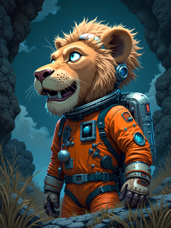 Tableau lion astronaute en exclusivité sur Decotab, inspiré de l'univers de Sylvain Binet. Une œuvre forte et inattendue pour une déco cosmique unique.