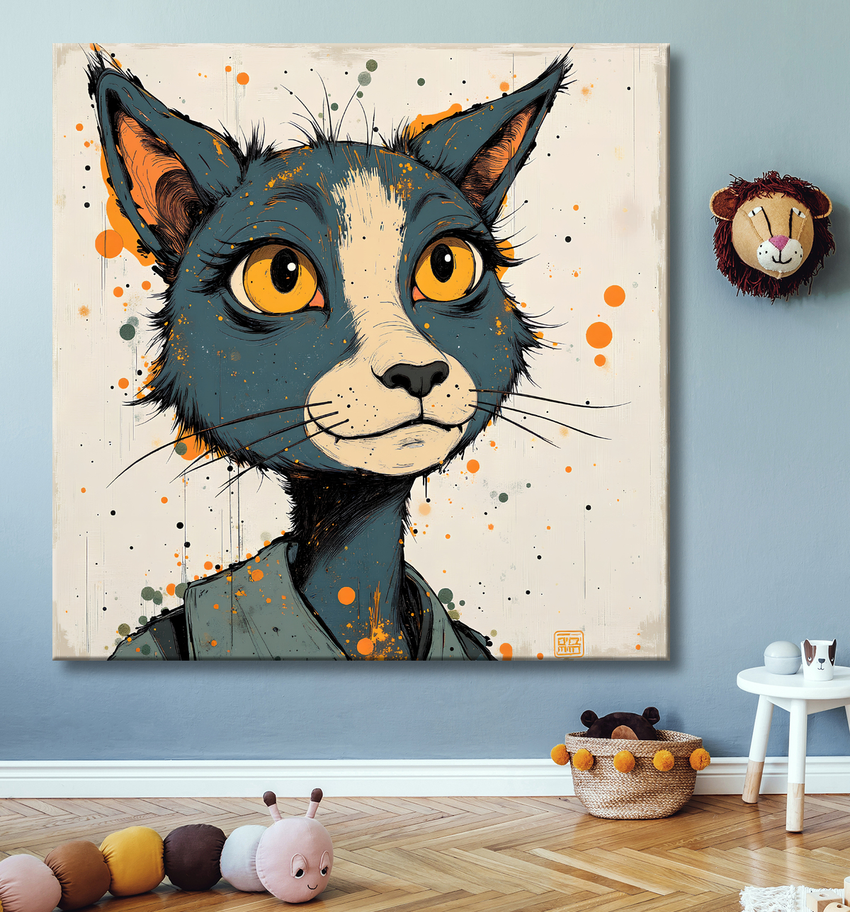 Tableau portrait animalier ultra stylisé, minimaliste et coloré, parfait pour une décoration moderne et épurée. Tirage d'art réalisé en France.