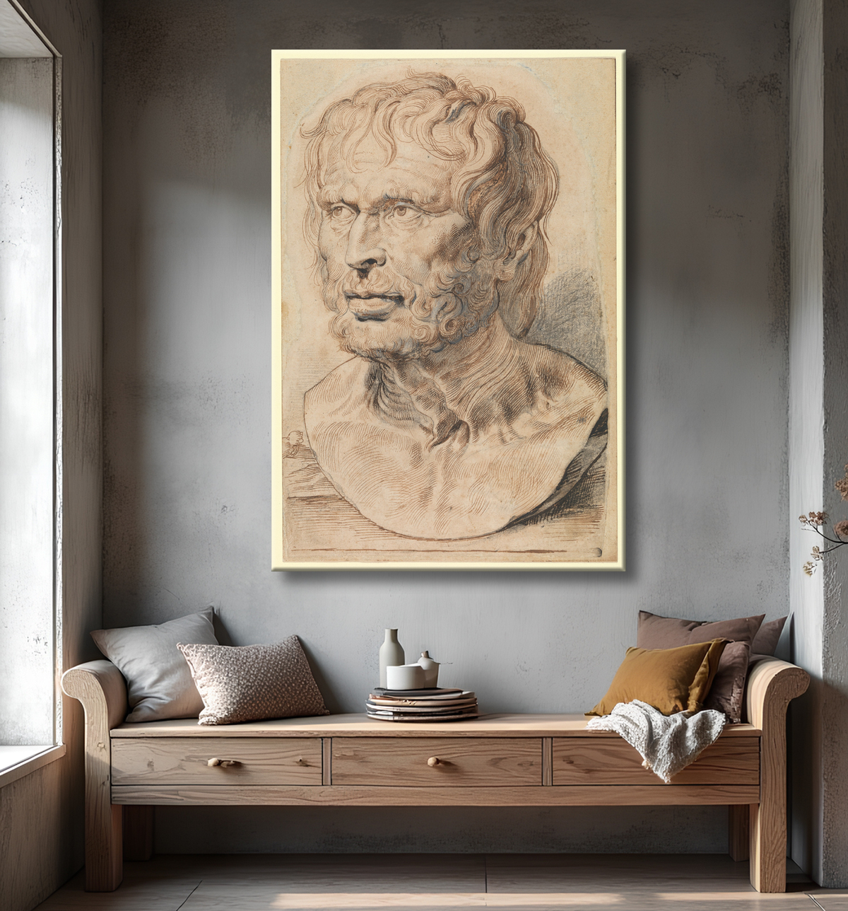 Reproduction du dessin de Rubens représentant le buste de Pseudo-Sénèque. Plume et encre brune sur pierre noire. Fabrication artisanale française.