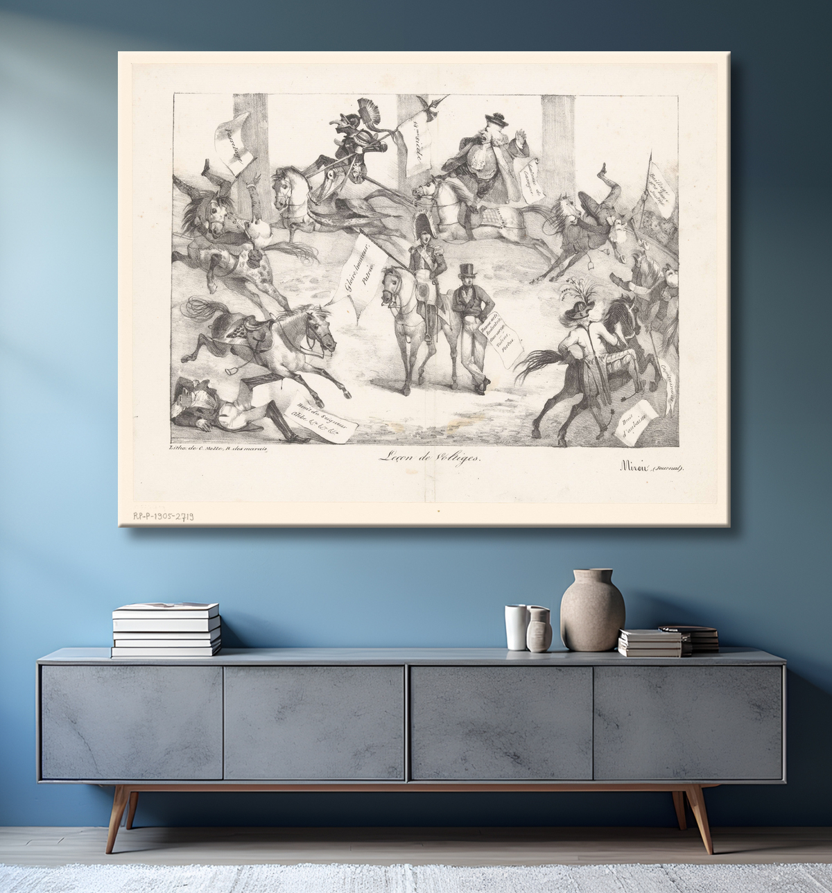 Reproduction École d'équitation avec figures allégoriques sur les chevaux de Eugène Delacroix avec decor