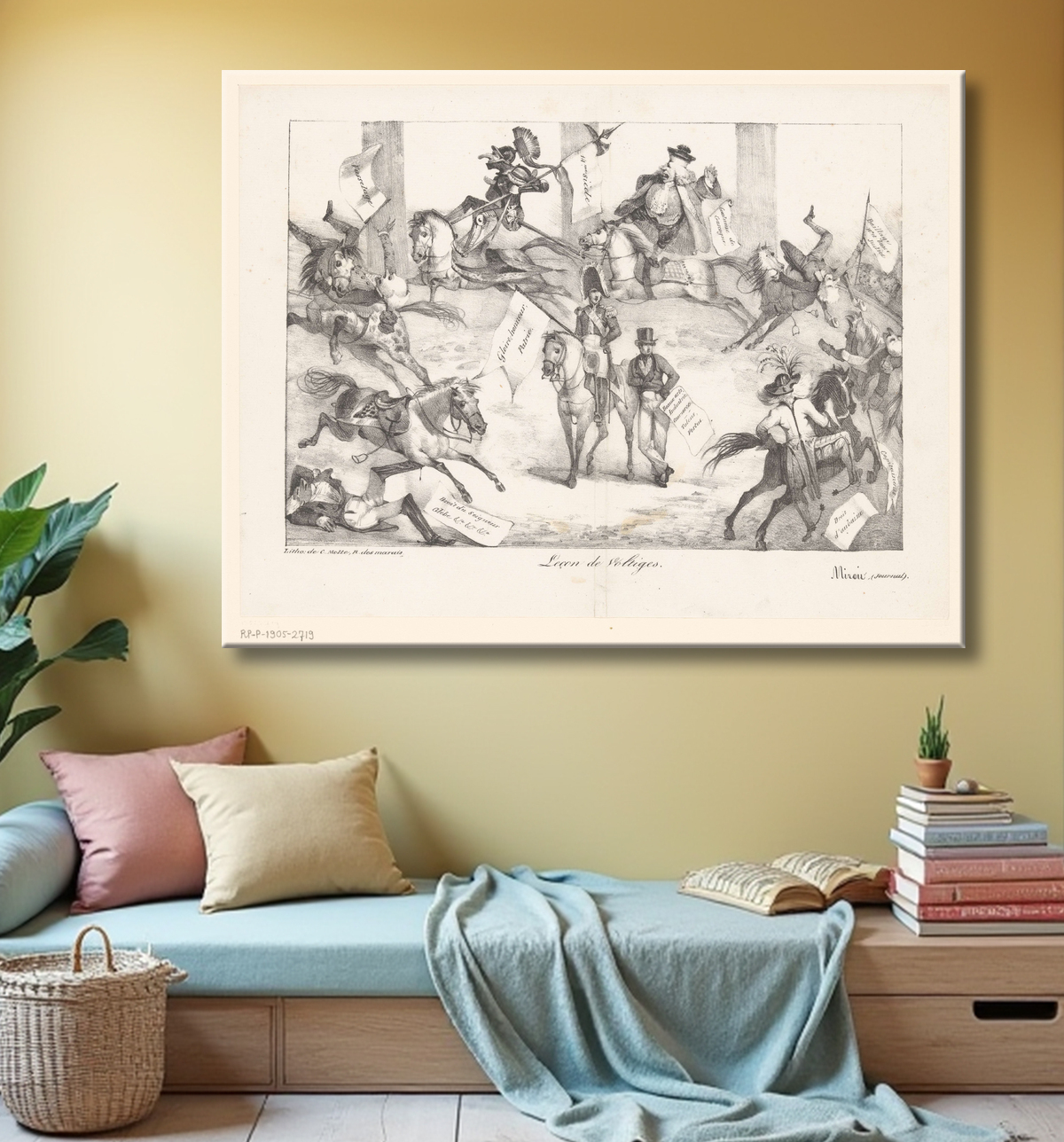 Reproduction École d'équitation avec figures allégoriques sur les chevaux de Eugène Delacroix avec decor