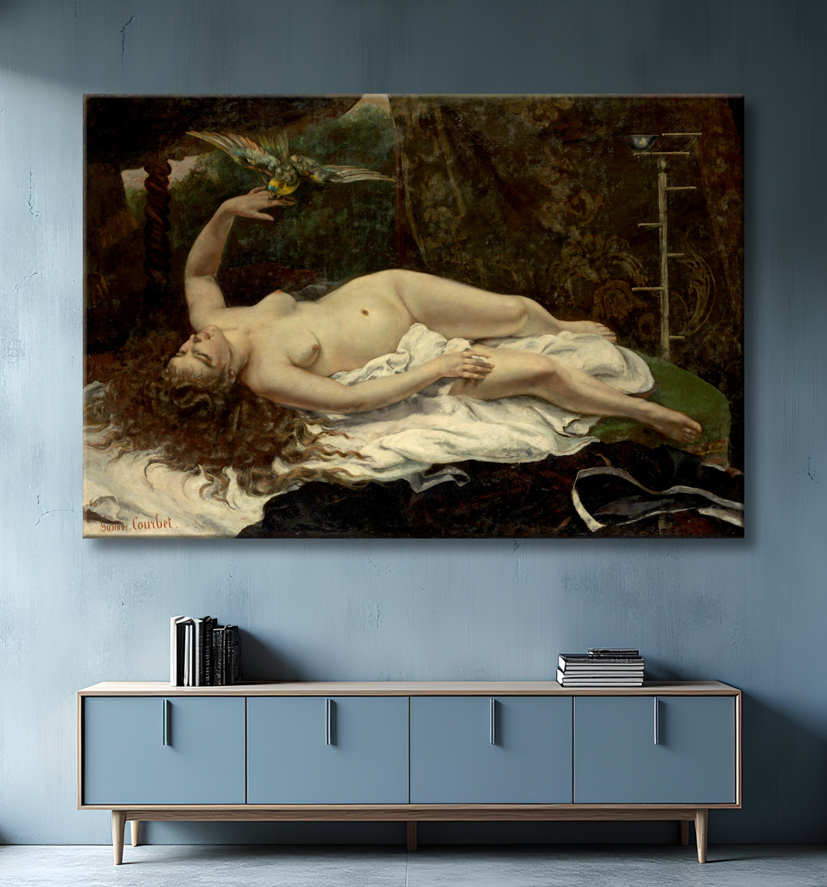 Reproduction Femme avec un perroquet de Gustave Courbet avec decor