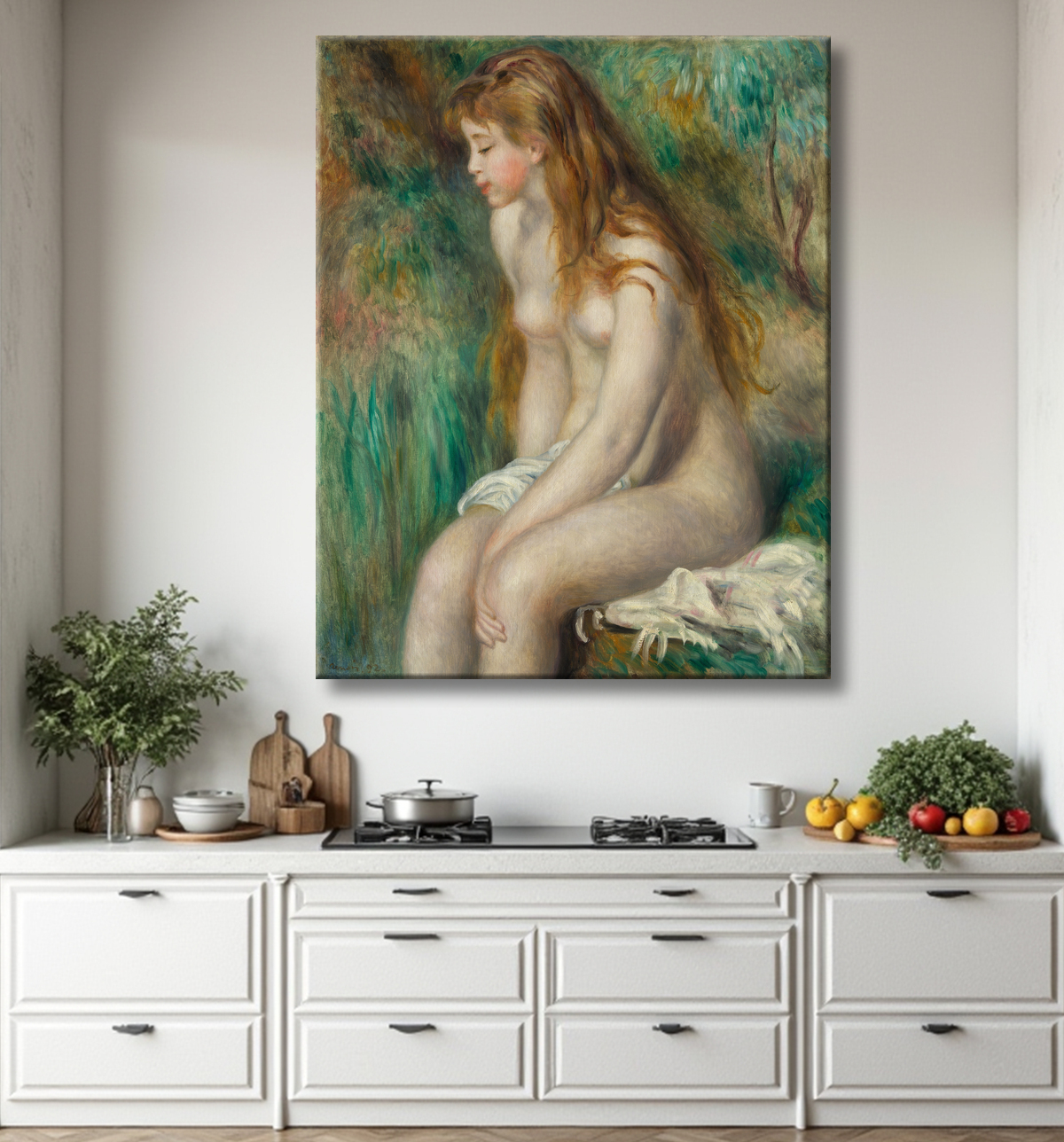 Reproduction sur toile d'art de Jeune fille, baignade de Renoir (1892). Nu d'atelier ayant appartenu à Monet. Fabrication française artisanale.