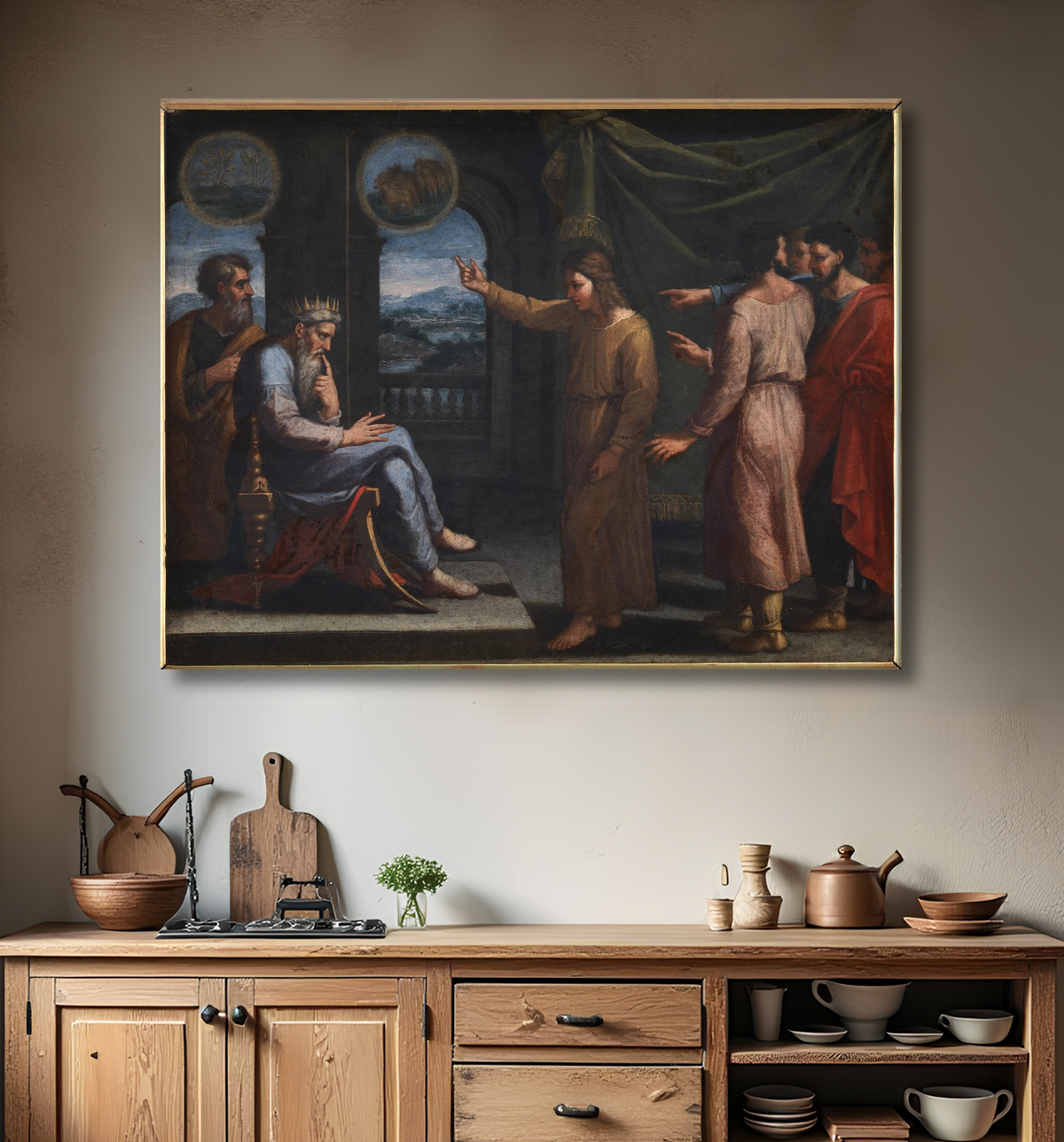 Joseph interprétant le rêve de Pharaon, d'après Poussin avec decor