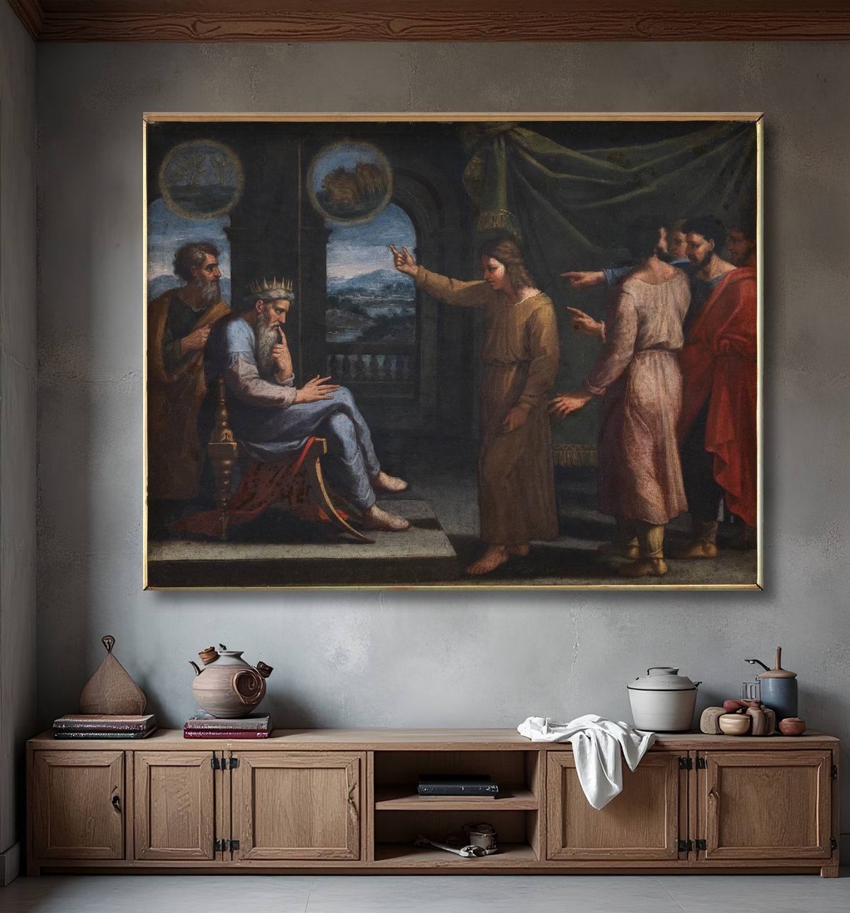 Joseph interprétant le rêve de Pharaon, d'après Poussin avec decor