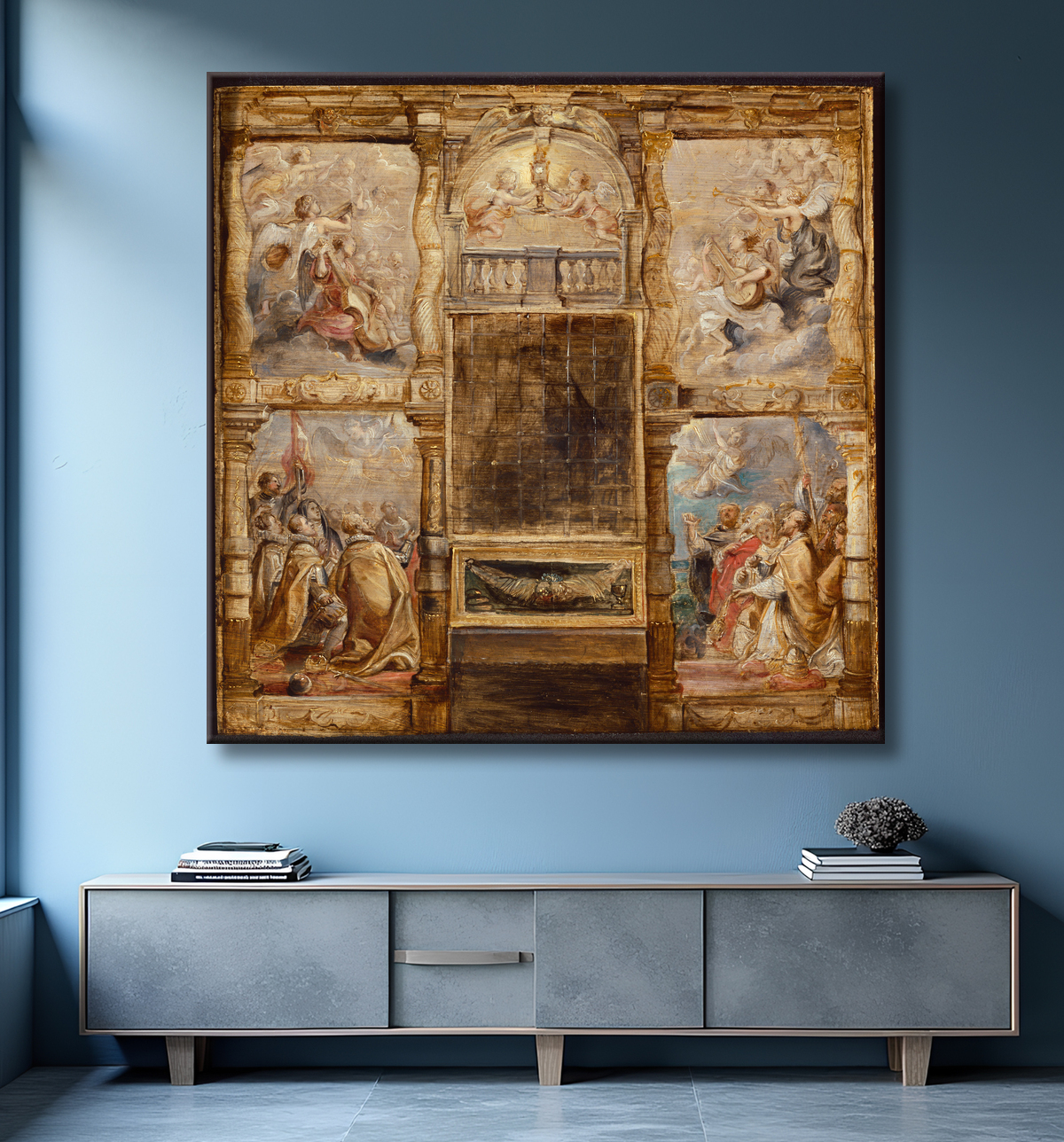 Affiche encadrée premium en France fine art ou toile imprimée. L'Adoration de l'Eucharistie...
