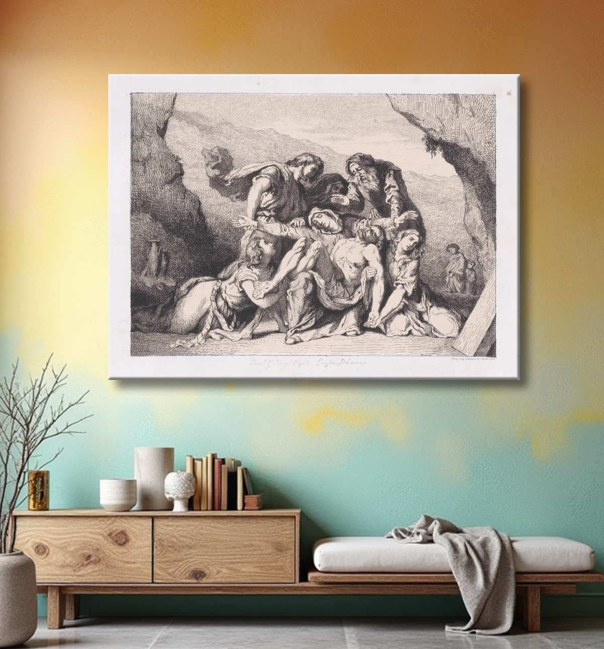 Reproduction La pitié de Eugène Delacroix avec decor