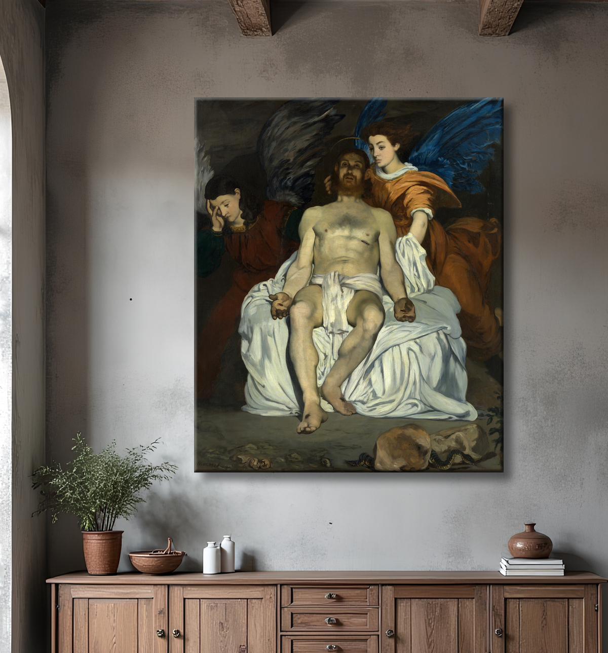 Poster fine art premium fabriqué en France ou toile d’art imprimée. Le Christ mort avec des anges. Manet explicite l’inspiration de ce tableau en lui-même...