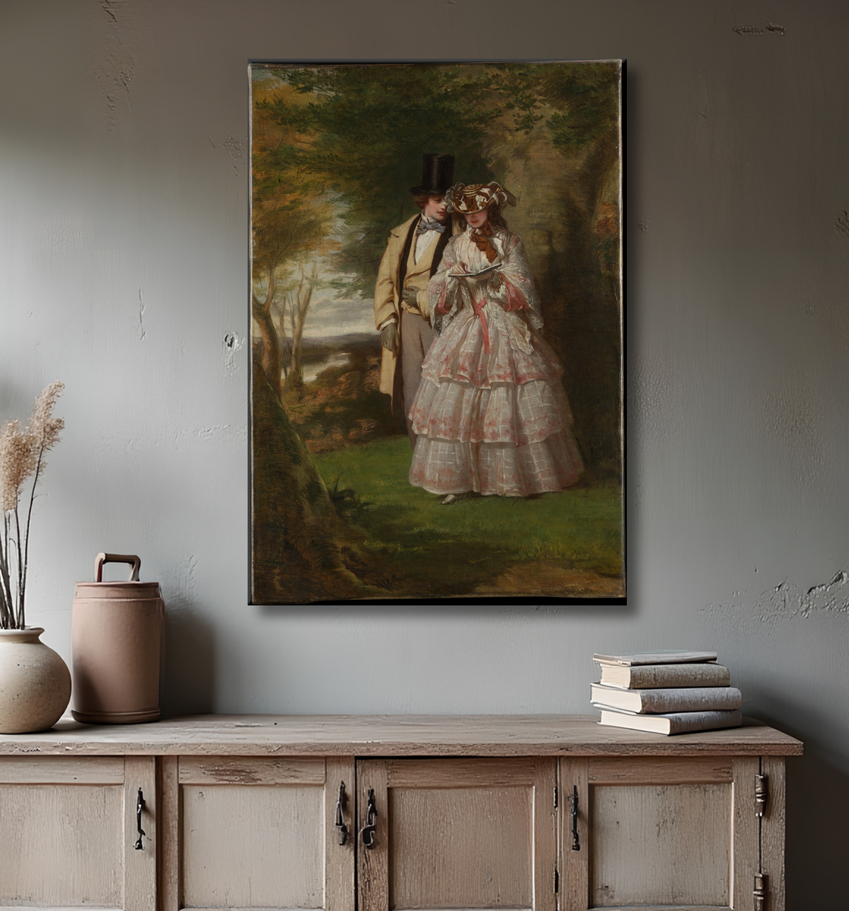 Reproduction de « Les deux personnages centraux du Derby Day » (v. 1860) de William Powell Frith, détail victorien. Toile fine art de fabrication française.