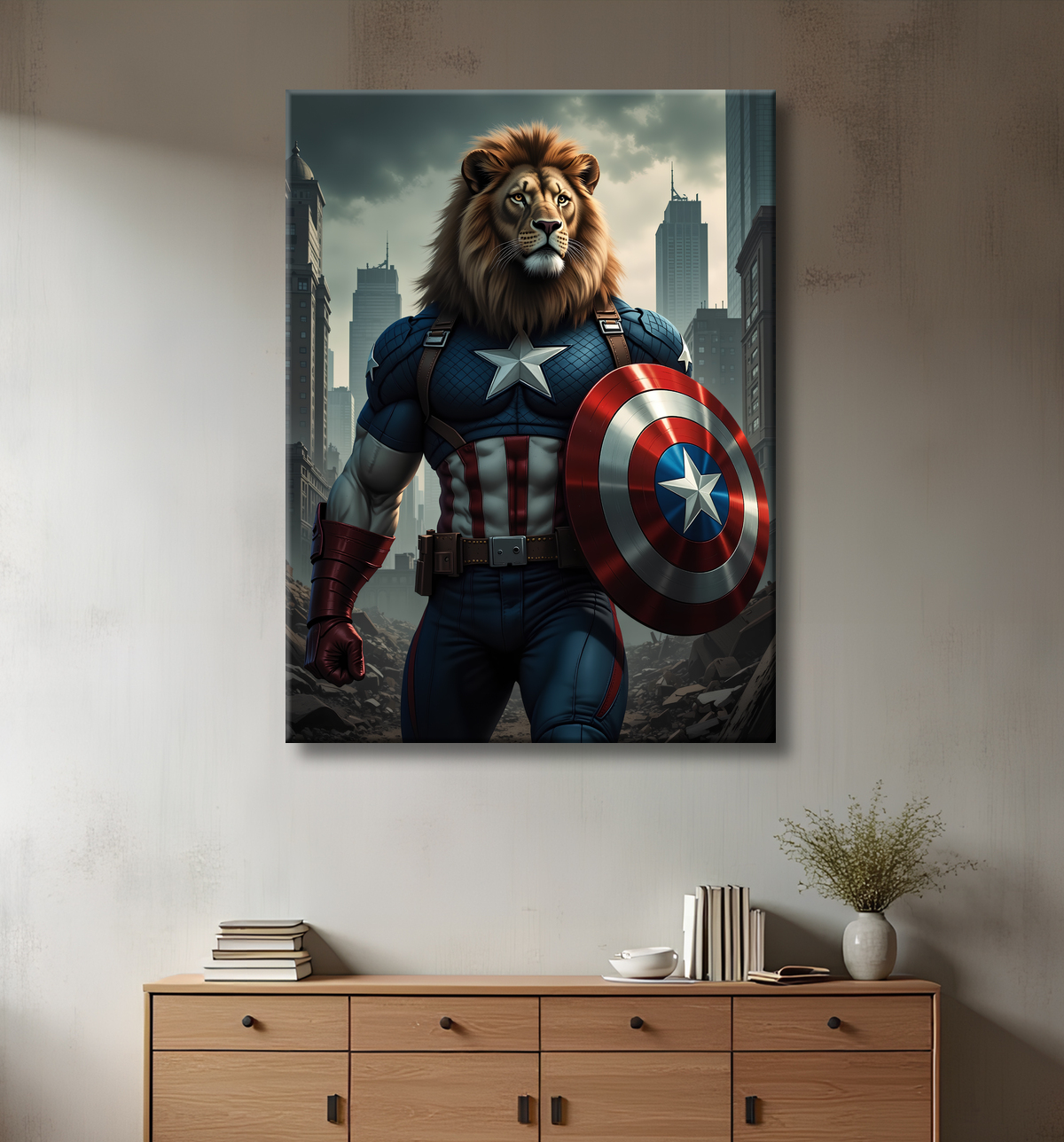 Tableau lion super-héros pop | Décoration originale et dynamique avec decor