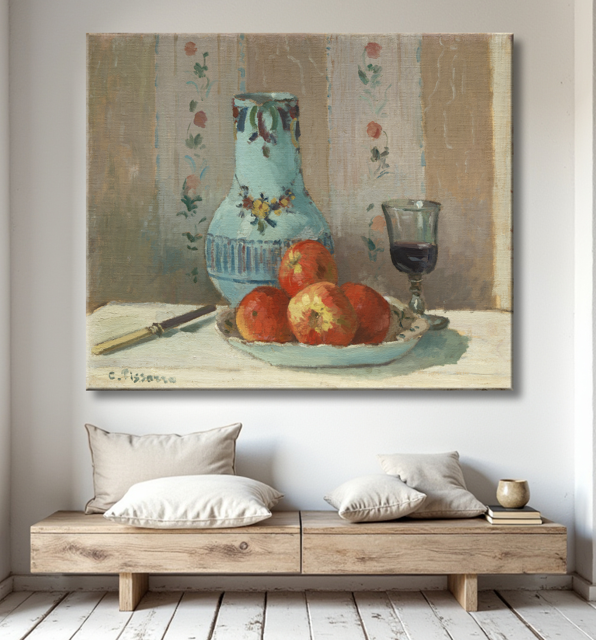 Affiche encadrée de qualité ou toile fine art made in France. Nature morte aux pommes et au pichet...