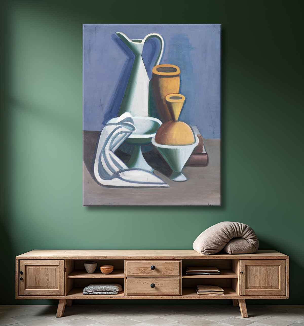 Reproduction Nature morte avec cruche d'eau, serviette et bocaux de Lundstrøm, Vilhelm avec decor