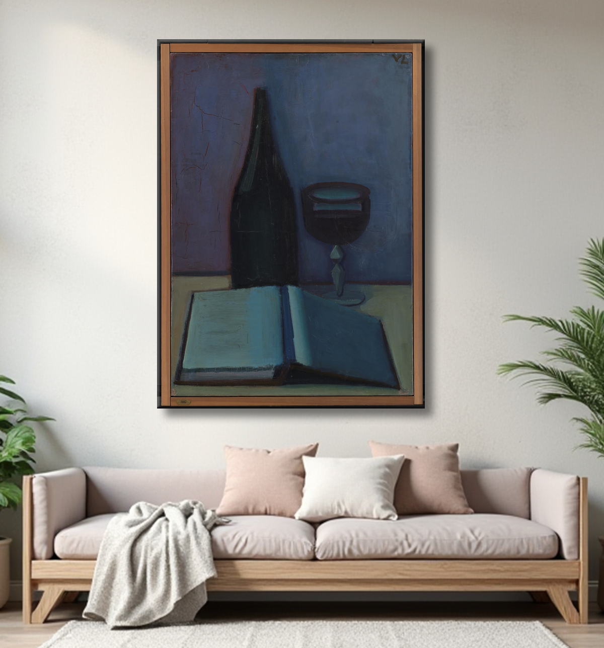 Toile fine art premium fabriquée en France ou affiche encadrée. Nature morte avec un livre, un verre et une bouteille...