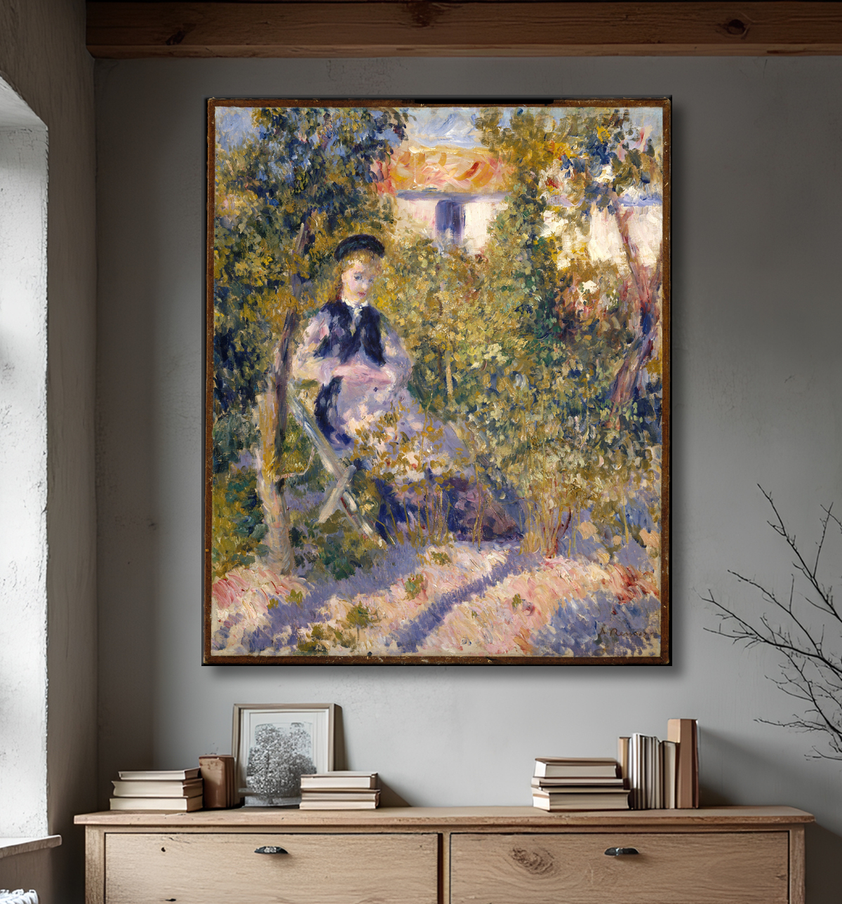 Reproduction Nini dans le jardin (Nini Lopez) de Auguste Renoir avec decor