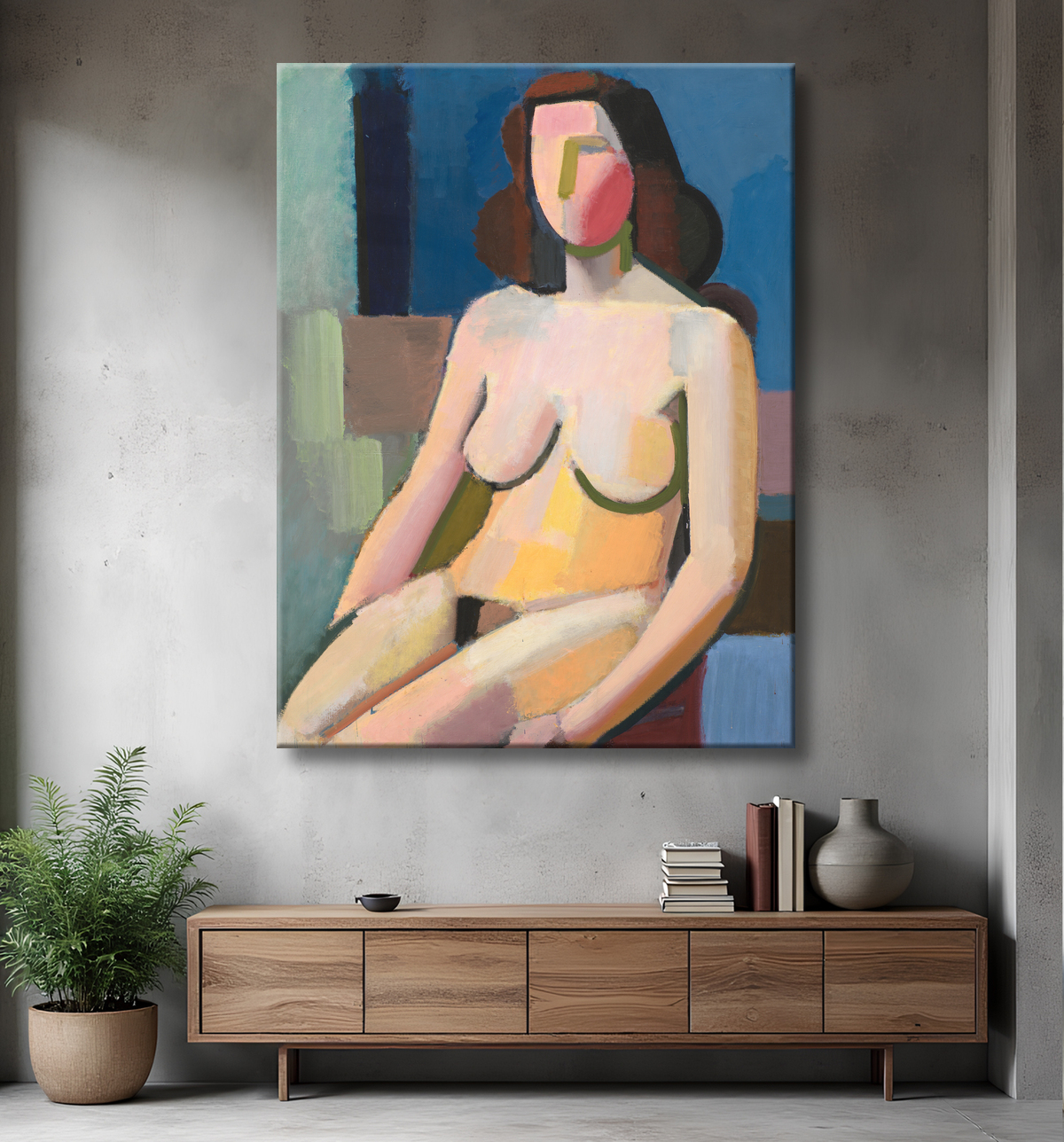 Impression d'affiche encadrée fine art made in France ou toile d’art. Nu féminin assis...