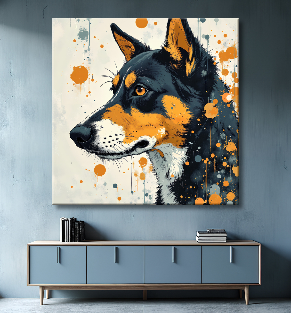 Tableau chien | Peinture chien moderne expressive avec decor