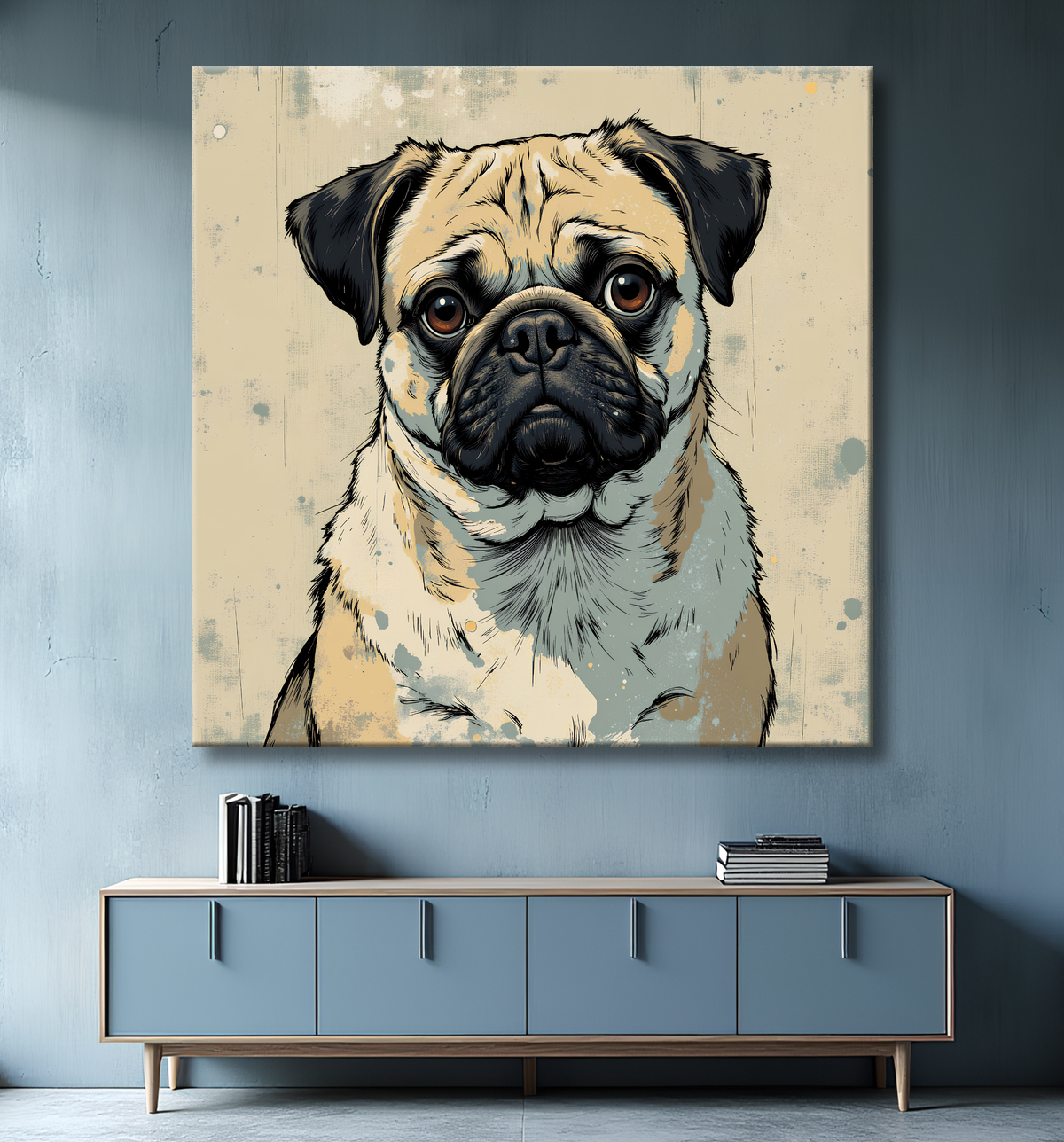 Tableau chien | Peinture chien moderne expressive avec decor