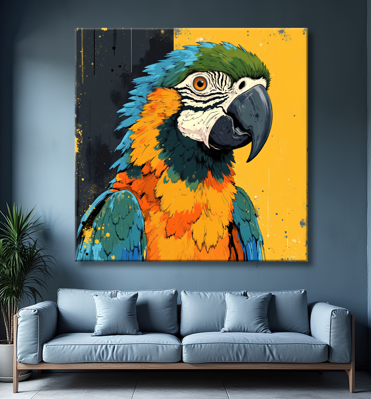 Tableau perroquet - Peinture moderne expressive et colorée avec decor