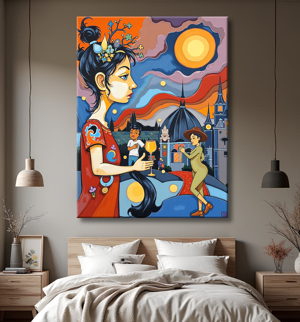 Tableau portrait stylisé très coloré, inspiré par l'art moderne et le cubisme, idéal pour une décoration originale et expressive. Fabriqué en France en tirage d'art.