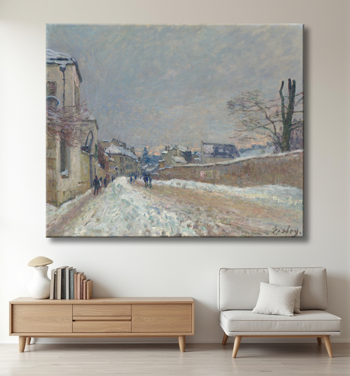 Reproduction de « Rue Eugène Moussoir at Moret: Winter » d'Alfred Sisley (1891). Metropolitan Museum of Art. Toile ou affiche, fabrication française.