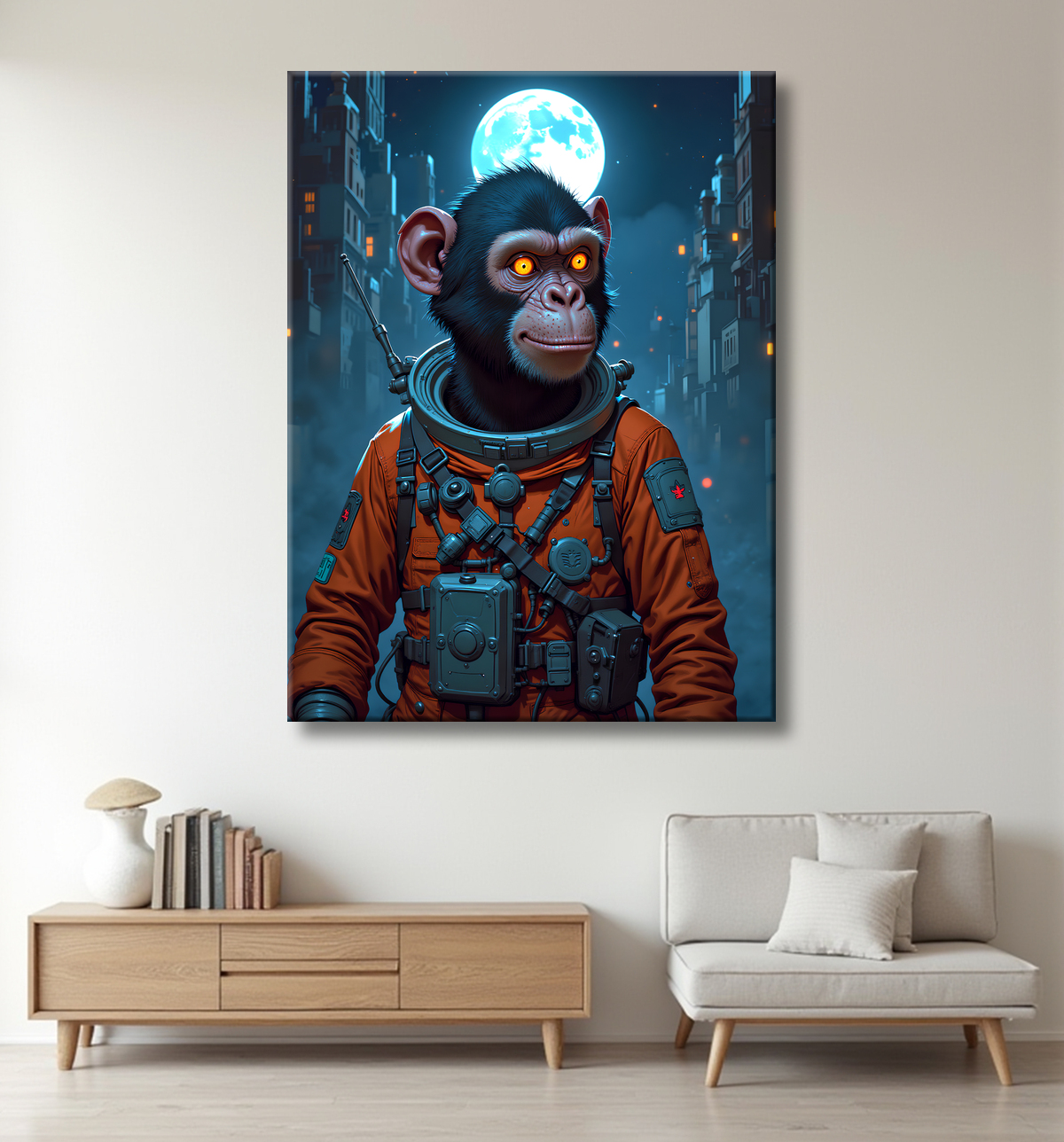 Découvrez notre tableau singe astronaute, une œuvre exclusive inspirée de Sylvain Binet. Plusieurs variantes disponibles pour une déco unique et expressive.