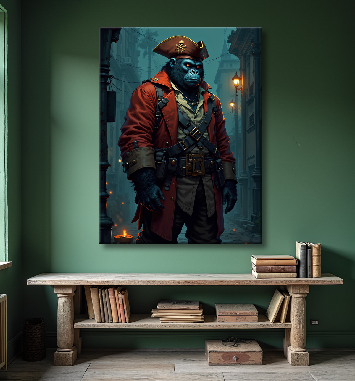 Tableau gorille pirate, inspiré par Sylvain Binet, en plusieurs déclinaisons inédites. Une œuvre puissante, pleine de détails et exclusivement disponible chez Decotab.