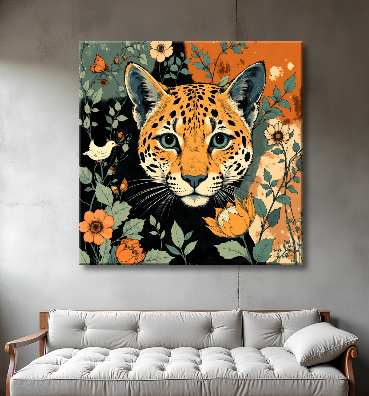 Tableau léopard moderne - Peinture animalière expressive et graphique avec decor
