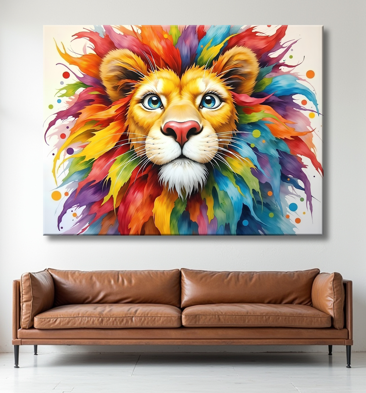 Un tableau lion illustré aux couleurs vives, parfait pour une chambre d'enfant, une école ou un cabinet pédiatrique. Une décoration ludique et artistique, exclusive DECOTAB.