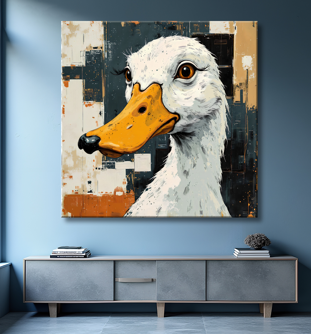 Tableau canard et oie moderne - Peinture animalière expressive avec decor