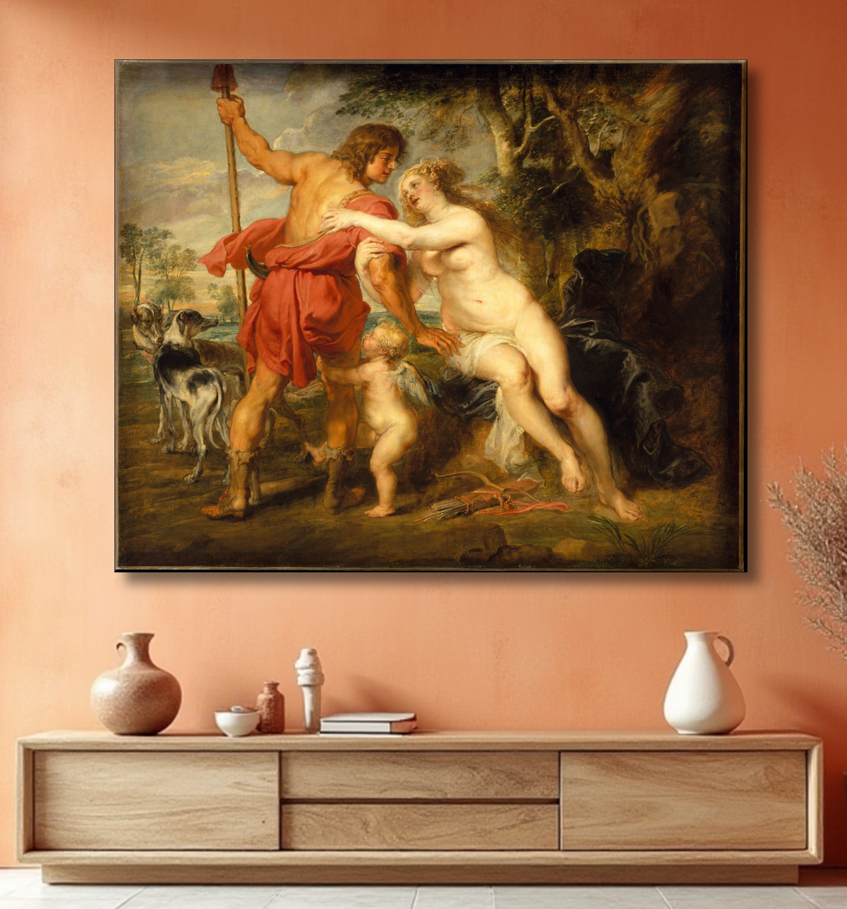 Affiche encadrée de qualité made in France ou toile d’art. Vénus et Adonis. Cette oeuvre de Rubens a pour inspiration un poème d’Ovide, écrivain romain...