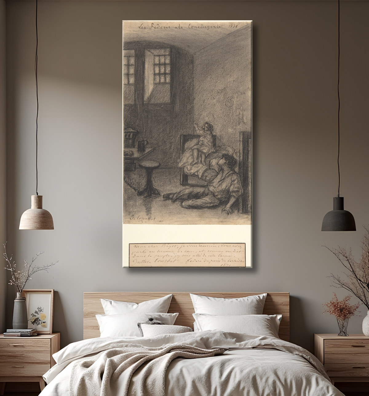Reproduction Young Communards in Prison (Les Fédérés à la Conciergerie) de Gustave Courbet avec decor