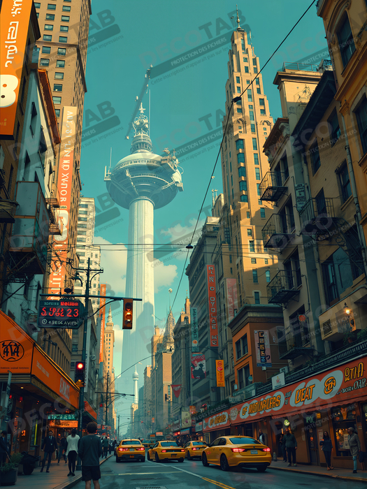 Tableau urbain futuriste : Métropole imaginaire impressionnante