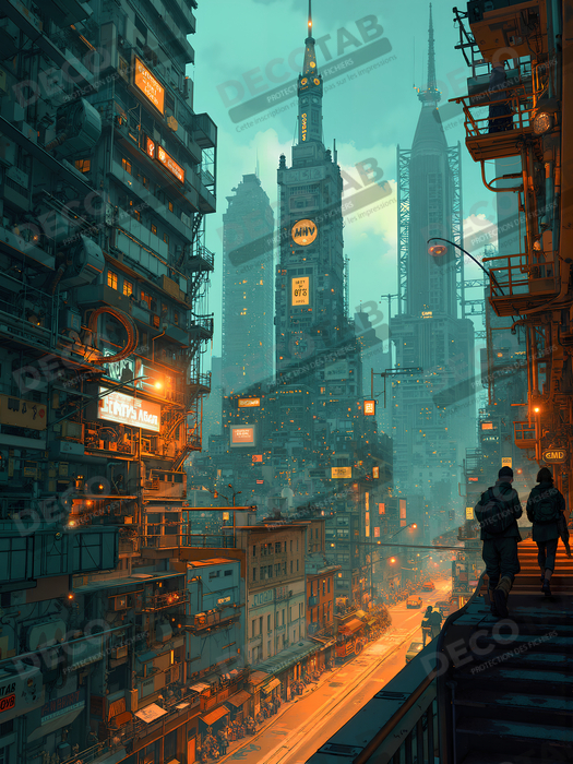 Tableau urbain futuriste : Métropole imaginaire impressionnante