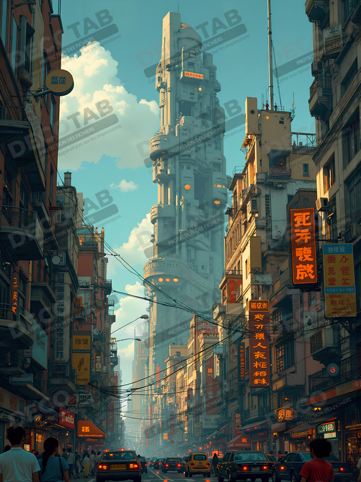 Tableau urbain futuriste : Métropole imaginaire impressionnante