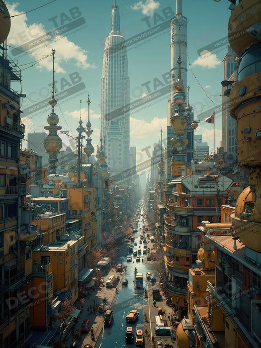 Tableau urbain futuriste : Métropole imaginaire impressionnante